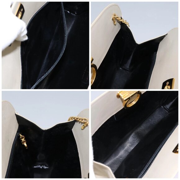 Salvatore Ferragamo Gancini Chain Shoulder Bag Suede Beige Gold Auth MY113 - Picture 16 of 16